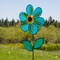 In the Breeze 19 Inch Teal Sunflower Wind Spinner with Leaves - Includes Ground Stake - Colorful Flower for your Yard and Garden
